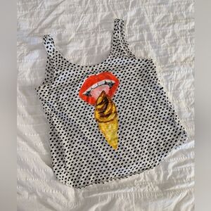 Vans Ice Cream Cone Lips Black And White Polka Dot Cropped Tank Top